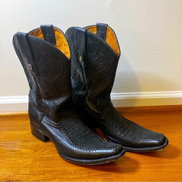 Hecho en Mexico Black Leather Cowboy Boots - Picture 1 of 12